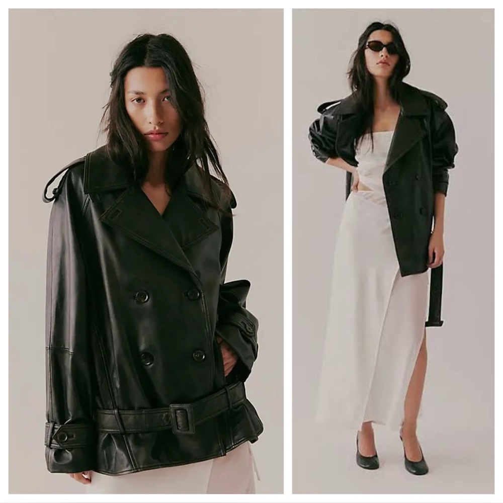 Free People We The Free Dark And Stormy Leather Trench Black